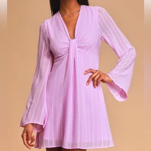 Lulus Million Reasons Lavender Striped Twist-Front Mini Dress M